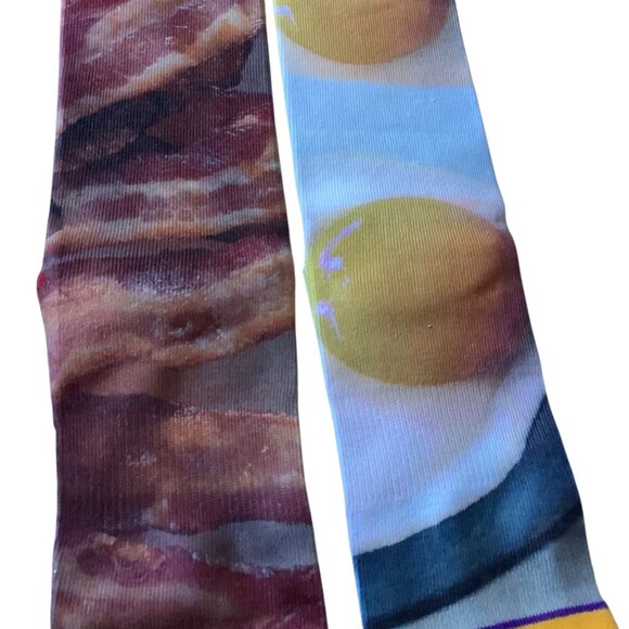 Bacon & Eggs Novelty Men Large Crew Socks Breakfast NEW NWOT - Picture 2 of 3